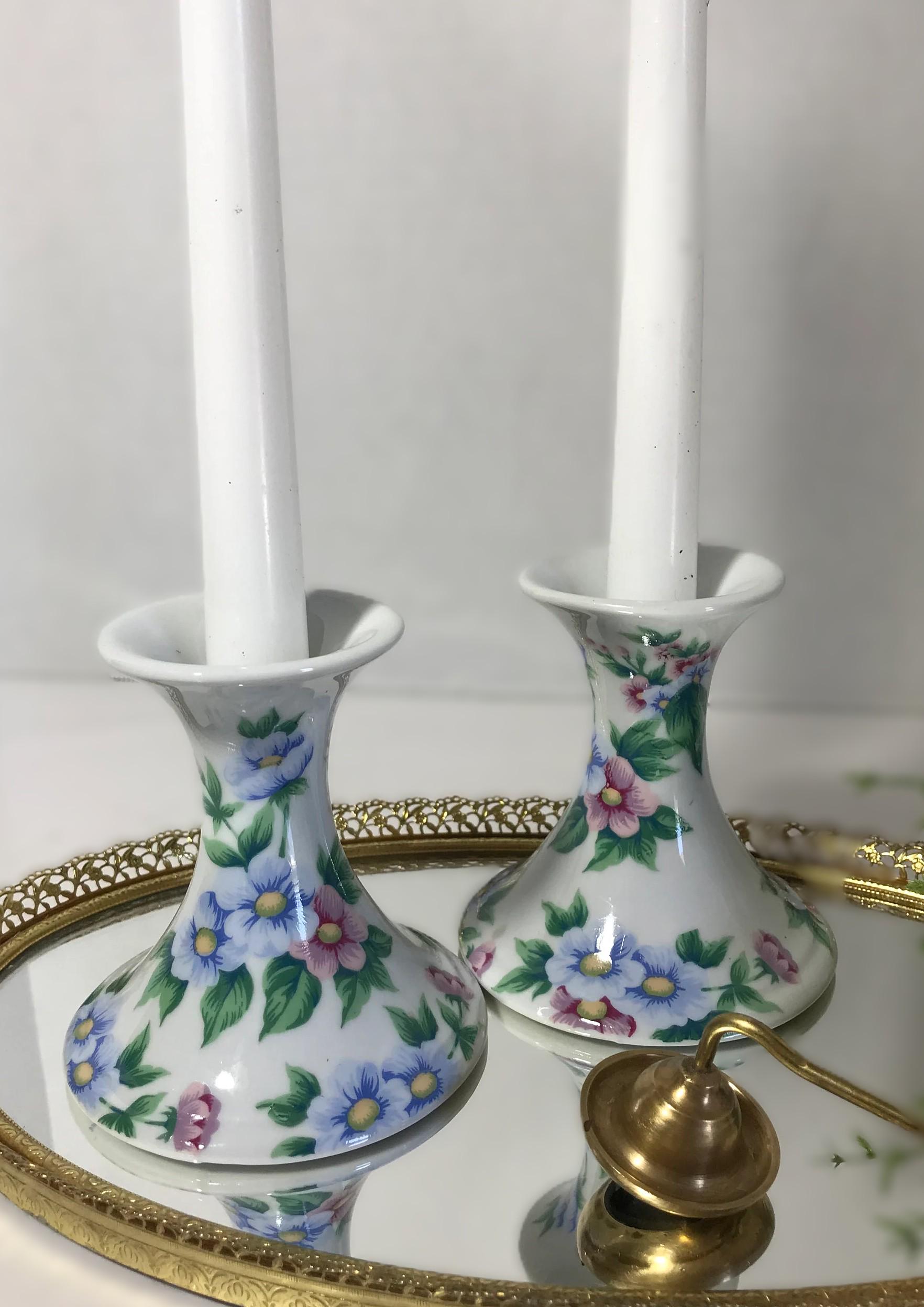 ヴィンテージ磁器の花柄キャンドルホルダー、ヴィンテージセラミックの