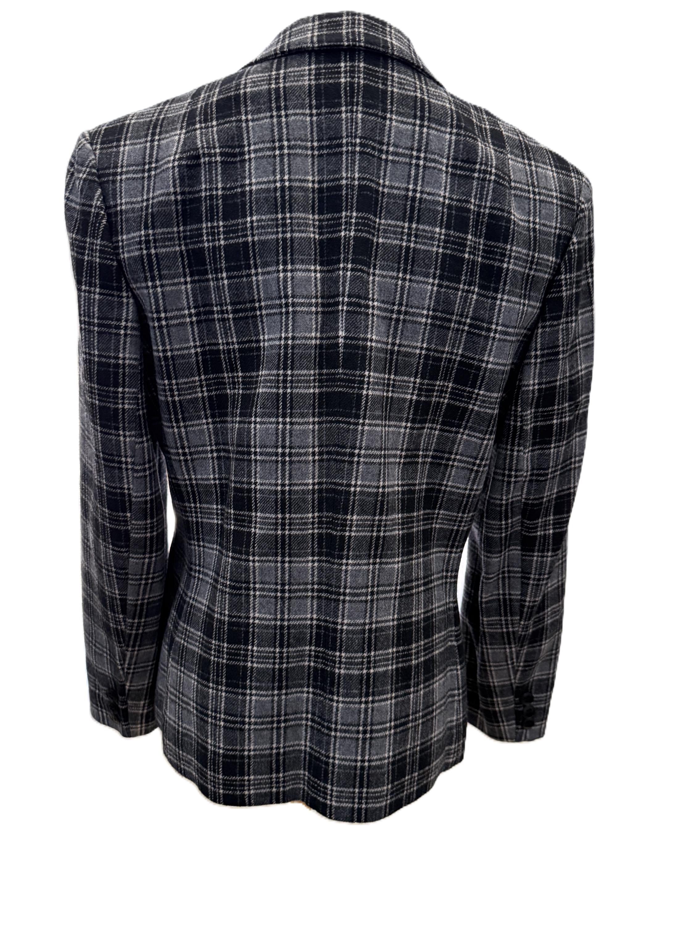 Vintage Pendleton Wool Plaid Blazer Jacket, Black Gray White 