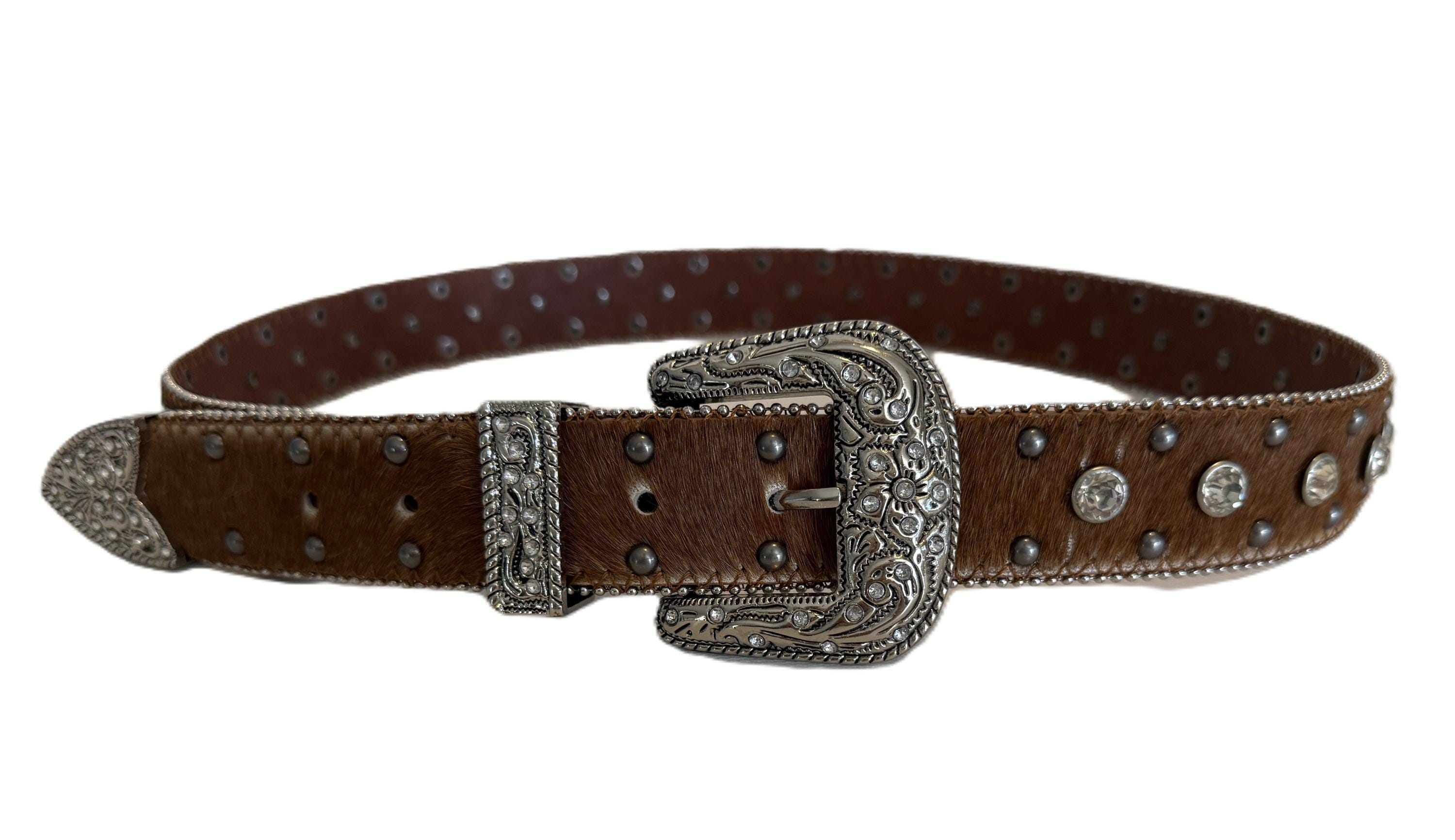 Cowgirls Rock Hair On Hide Dalmatian Belt AB Rhinestone Buckle Size M NWT LEACOOLKEY Fashion Rhinestone Belt for Women for Jeans  main image 3