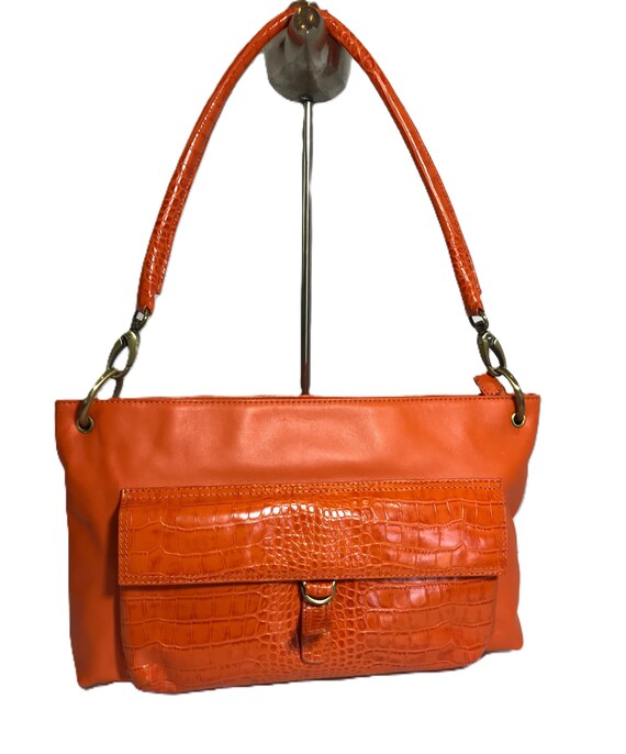 Vintage Sondra Roberts Orange Leather Handbag Purse, Vtg Sondra