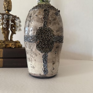 Vintage Signed Raku Style Ceramic Vase, Textured Studio Pottery, Gray Artistic Pottery Vessel
