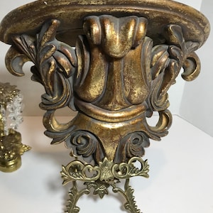 Vintage gold gilded plaster wall sconce, Hollywood Regency wall decor, Vintage ornate gold wall display sconce, vintage gold candle sconce