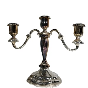 Vintage Oneida Japan Silver Plate candelabra, Vintage silverplate 3 arm candle holder, Vtg tarnished silverplate triple arm candelabra