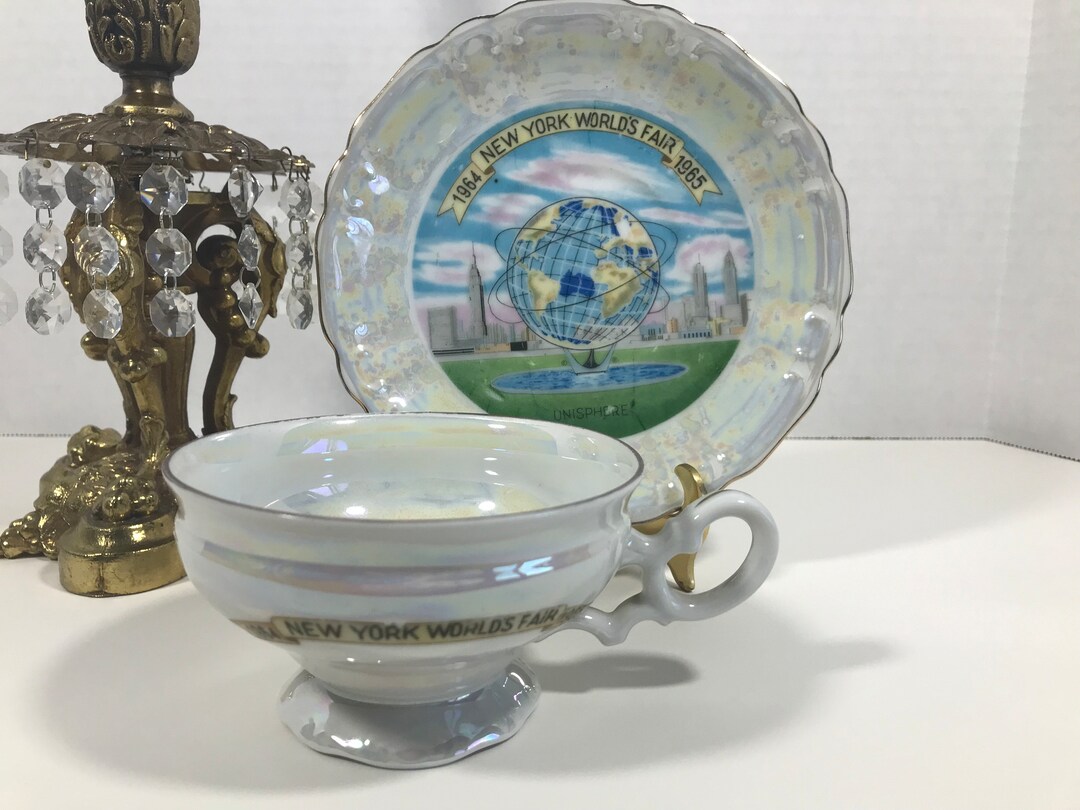 Vintage 1964 New York Worlds Fair Teacup and Saucer Set, Vtg New York Worlds Fair Souvenir Cup