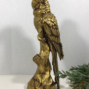 Vintage parrot statue, Vintage gold parrot sculpture, Vintage parrot signed statue, Large gold parrot figurine statue sculpture.