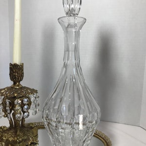 Vintage crystal cut glass decanter, tall wine or liquor decanter, elegant crystal barware with finial stopper