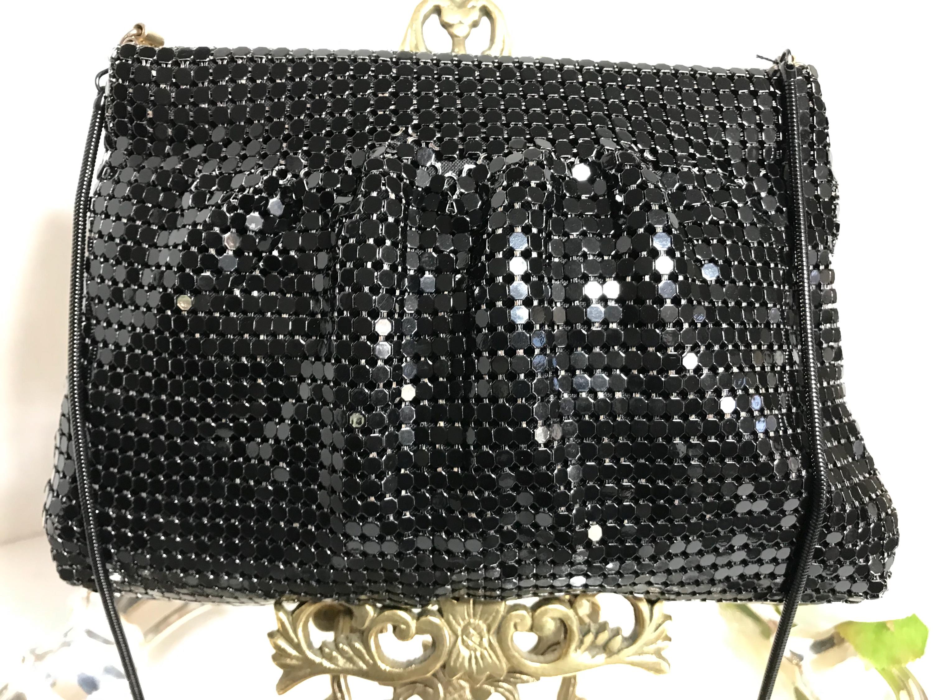 ヴィンテージ 80 年代 ブラック メタル メッシュ ハンドバッグ 財布 