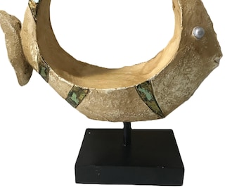 Vintage Modern Sculptural Fish Statue on Museum Style Base