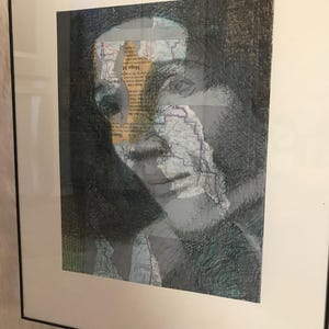 Deborah Seidman Original Mixed Media Art 16x20, Abstract Portrait Collage, Framed Contemporary Female Portrait by Seidman