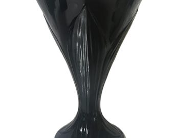 Vintage French black glass goblet, black wine glass or water goblet, mid-century black stemware, elegant black glass barware, marked France