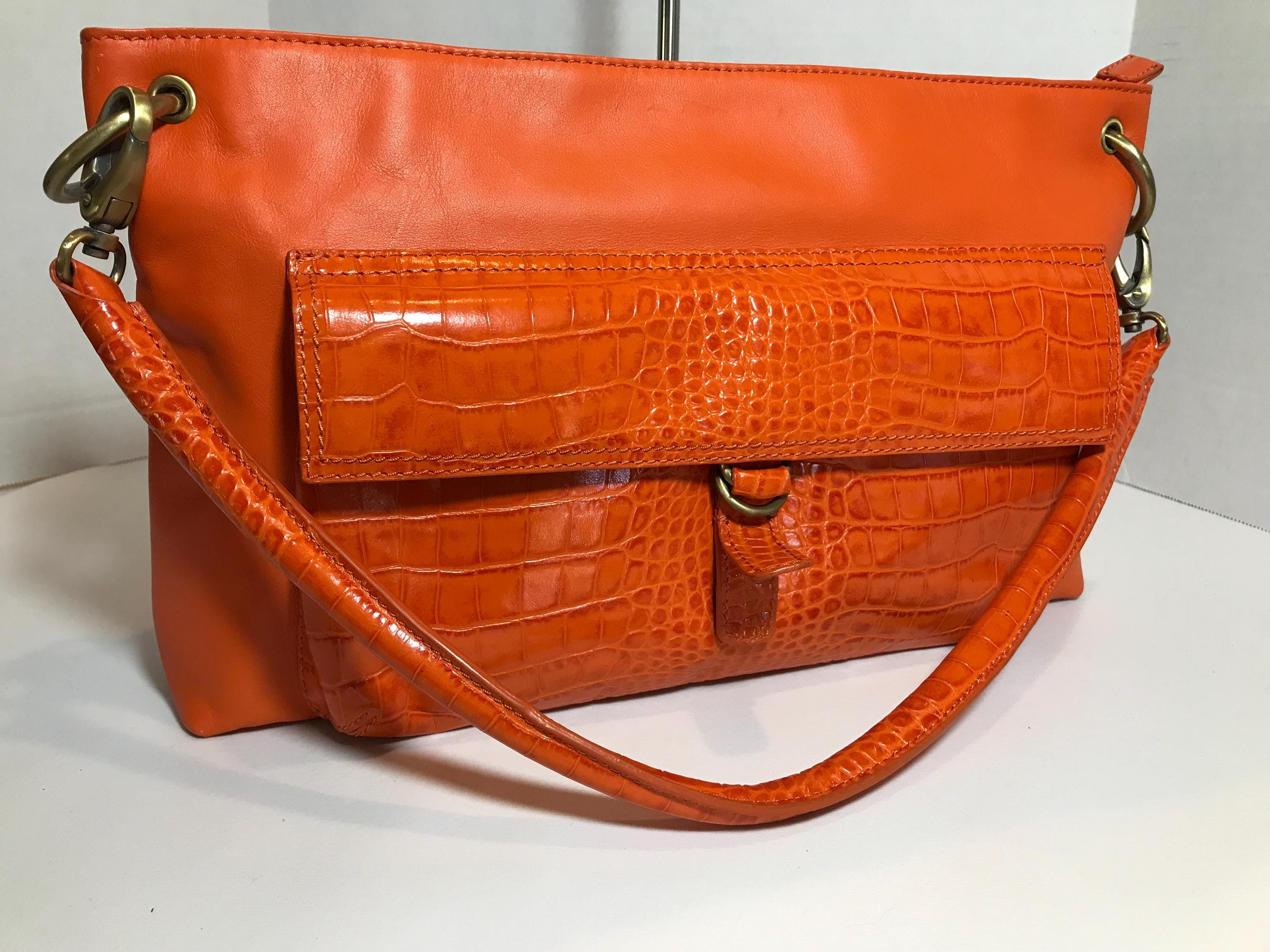 Vintage Sondra Roberts Orange Leather Handbag Purse, Vtg Sondra