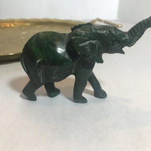 Vintage Jade elephant sculpture, Vintage hand carved speckled jade elephant figurine, Vintage green Jade figurine, jade trinket shelf sitter