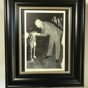 Vintage framed Yul Brynner black and white photograph print, Vintage Old Hollywood 1977 Yul Brynner with dog in Paris framed print