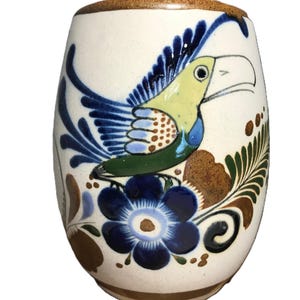 Vintage Mexican style Tonala art pottery large mug cup signed.