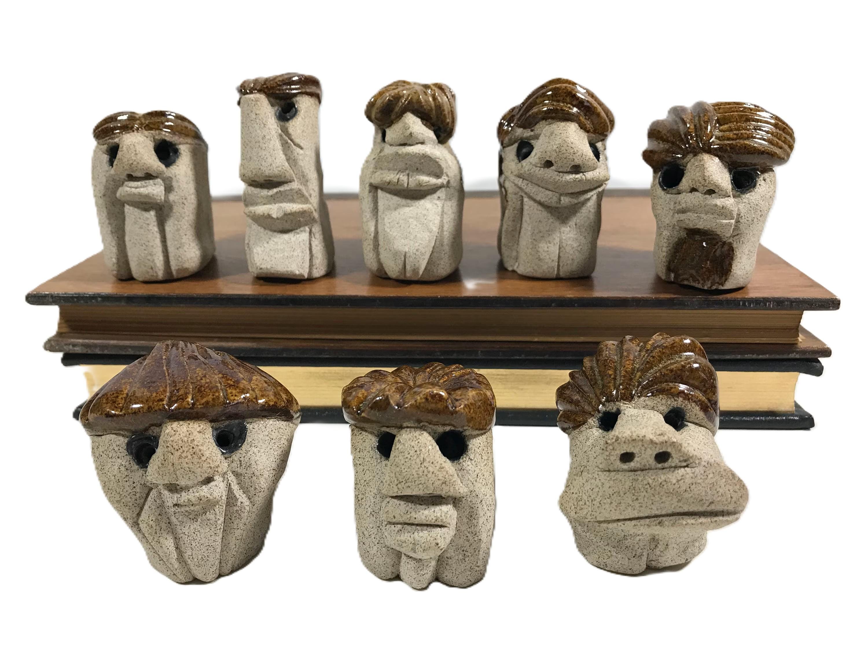 Ceramic Pottery Stoneware Head Collection, Unique Easter Island