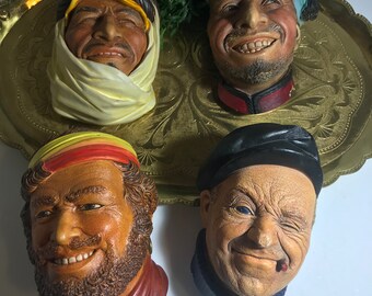 Vintage 1960s 4 Wall plaster chalkware Faces, Vintage 60s Bossons and Legend Products Wall Faces, Made in England