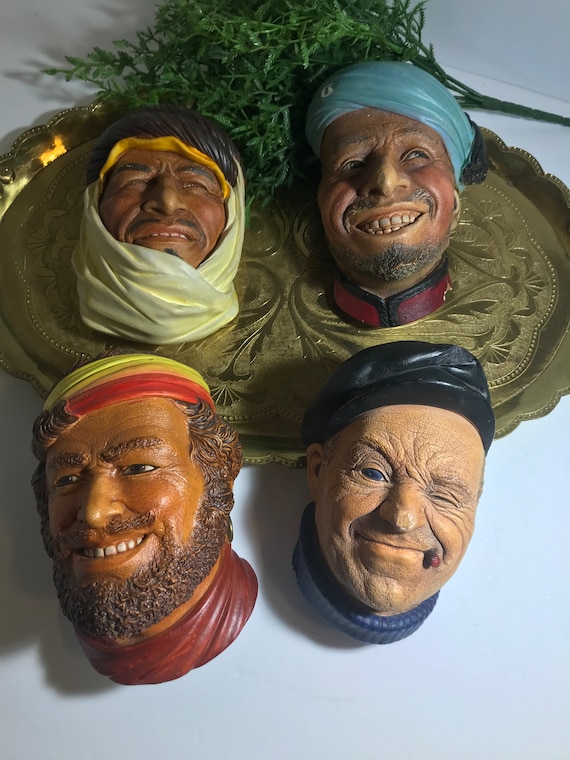 Vintage 1960s 4 Wall Plaster Chalkware Faces Vintage 60s Etsy