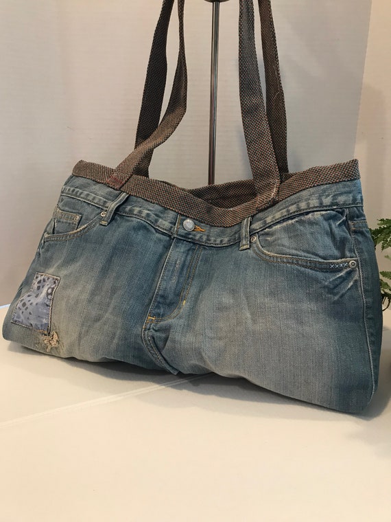 Vintage denim purse handbag tote, Vintage denim j… - image 2