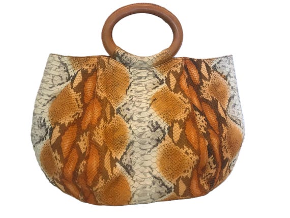 Ann Taylor genuine leather orange python print ha… - image 4