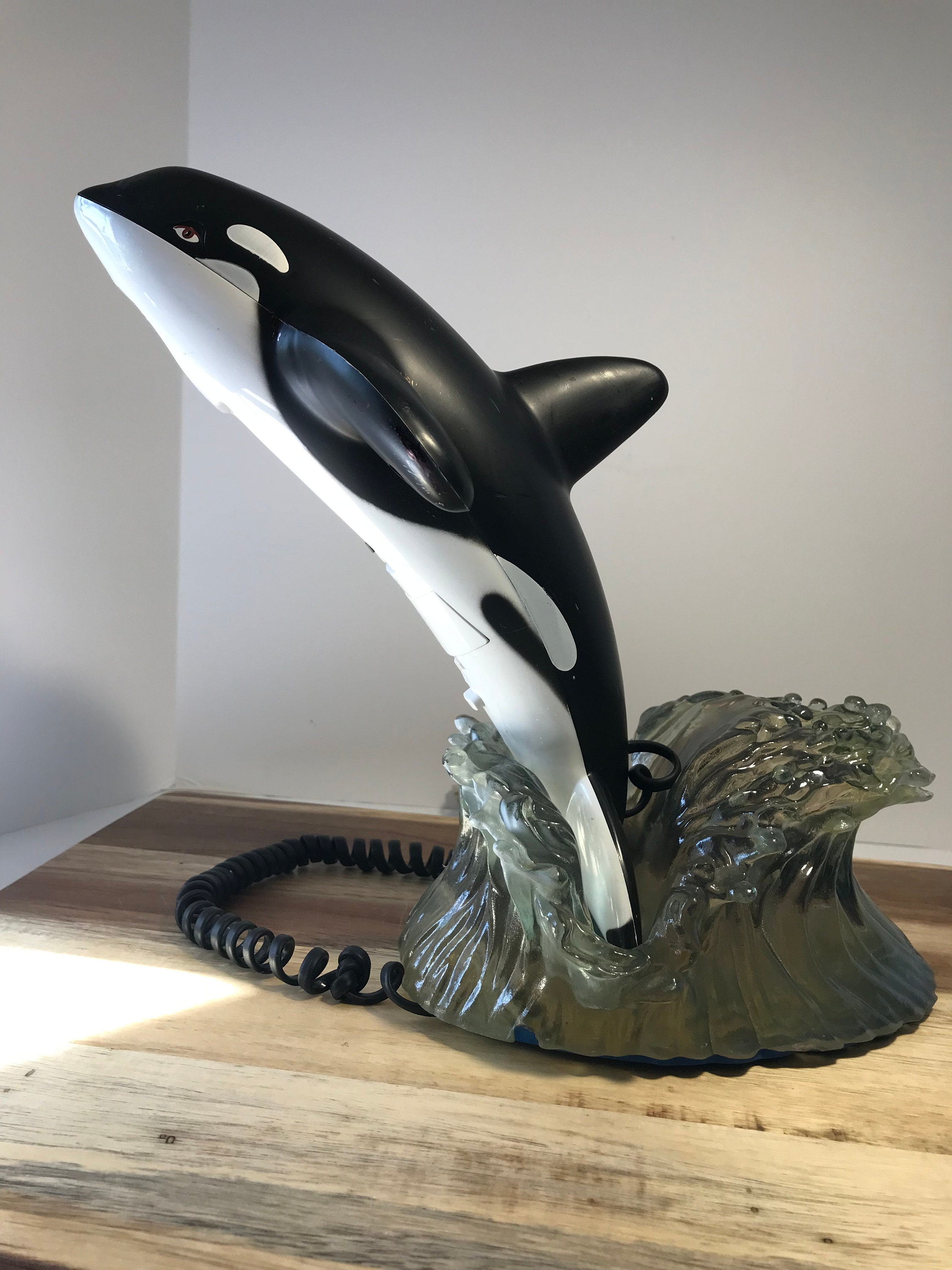 Vintage Whale on Wave Telephone, Vintage Black and White Whale