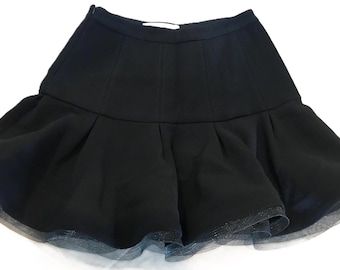 Vintage Alexander Wang Wool Crepe Waved Mesh Hemline Unique Black Skirt, Size 8.
