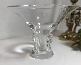 Vintage Steuben Mid Century Thumbprint Series vase by George Thompson, signed, Steuben crystal pedestal trumpet shaped vase, Vintage Steuben