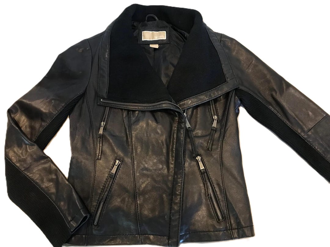 Michael Kors Leather Moto Style Jacket, Size M, Michael Kors
