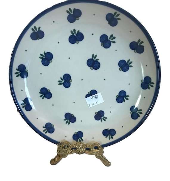Polish Pottery Salatteller wilde Blaubeere Muster, handgefertigte polnische Keramik Blaubeer Design 20,3 cm Salatteller, polnische Blaubeer Keramik