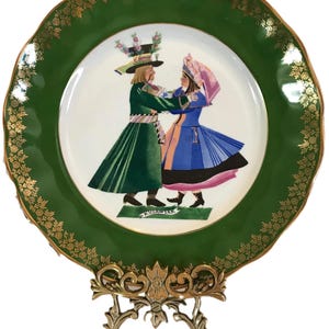 Placa de parede decorativa vintage Zofia Stryjenska dançarinas polonesas verdes coloridas, placa exclusiva Zofia Stryjenska Kujawiak vibrante 10,25