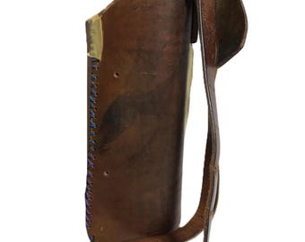 Vintage Handmade Distressed Leather Bottle Holder – Western Rustic Style