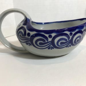Vintage El Palomar mexikanische Keramik blau Krug, mexikanische Keramik blau und grau Keramik Sauciere, El Palomar blau Keramik Keramik