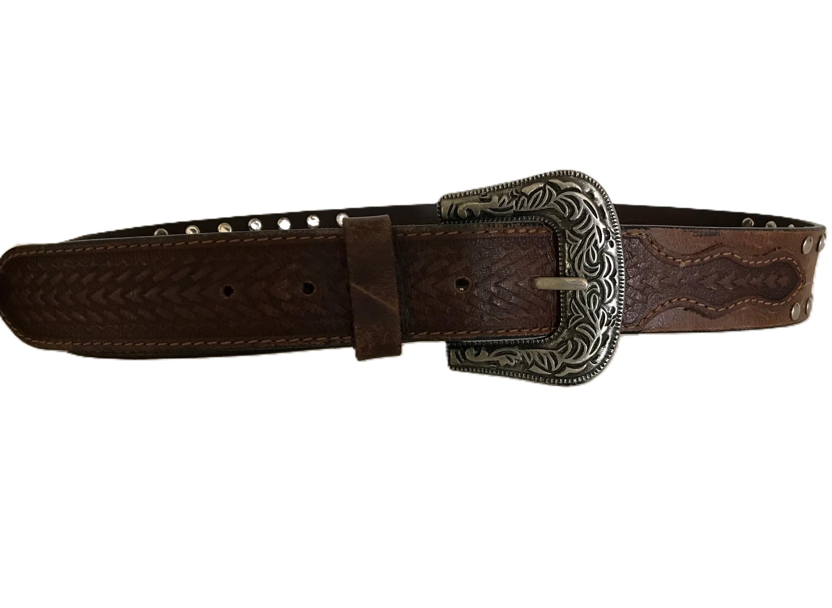 Vintage 1995 American Bison Western Belt With Silver Plated Buckle Size 40 RARE Rockmount Skull & Feathers Brass Buckle main image 4