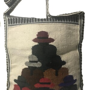 Vintage Boho Kelim Tapisserie Handtasche, gewebte Geldbörse im indianischen Stil mit Frauen im Hut-Design, Southwest Crossbody Tragetasche
