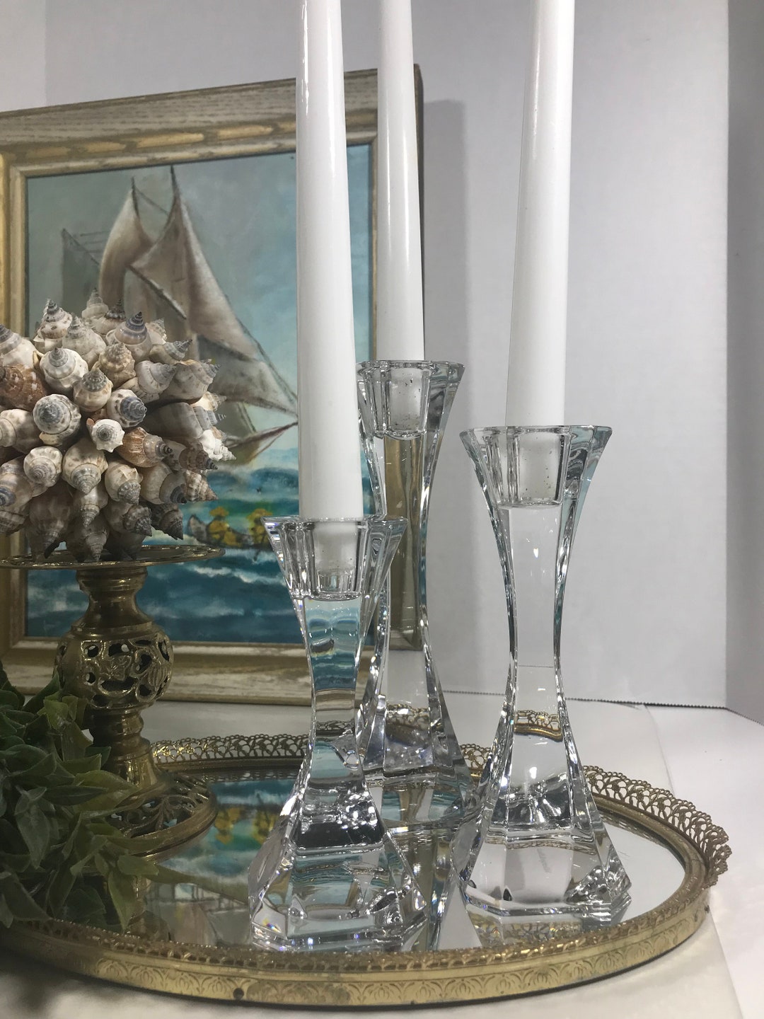 Villeroy & Boch Crystal Candle Holders, Villeroy and Boch Set of 3 Crystal Taper Candle Holders
