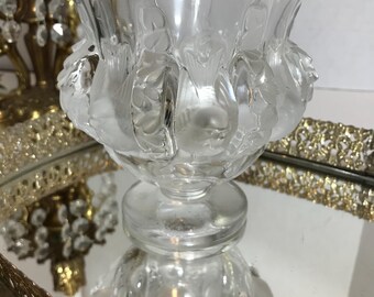 Vintage Lalique Dampierre Bird Crystal Vase, Lalique Footed