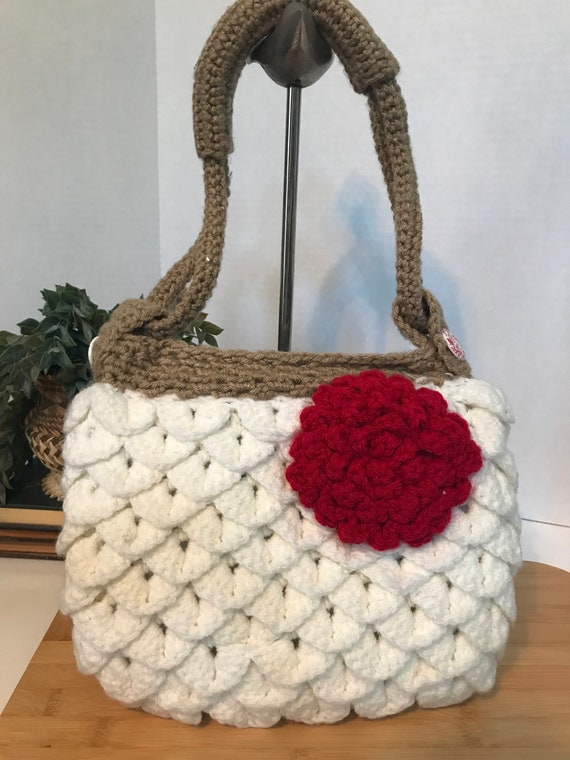 Vintage woven knit crochet purse, handbag, tote of