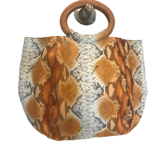 Ann Taylor genuine leather orange python print ha… - image 3