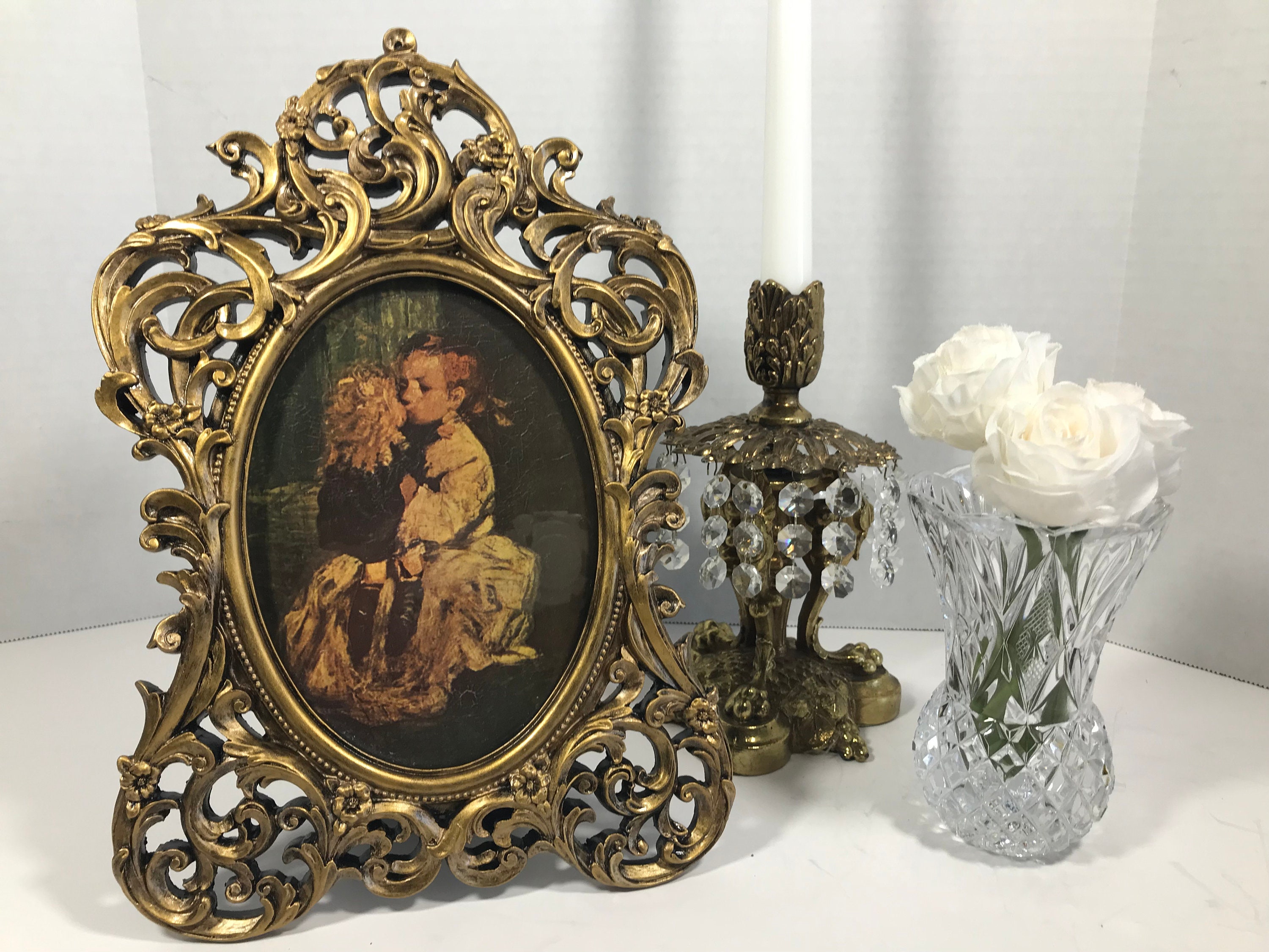 Elegant Gold Framed Art, Ornate Gold Toned Frame With Print of Vintage ...