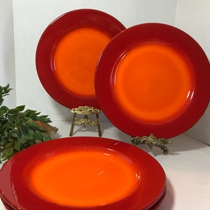 Vintage Waechtersbach Germany red orange 11&quot; plates, Waechtersbach Fun Factory orange fade to red dinner plates, modern orange red plates