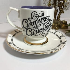 Disney Alice Through the Looking Glass cup and saucer, Alice in Wonderland Curiouser and Curiouser teacup, Alice in Wonderland teacup saucer