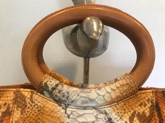 Ann Taylor genuine leather orange python print ha… - image 8