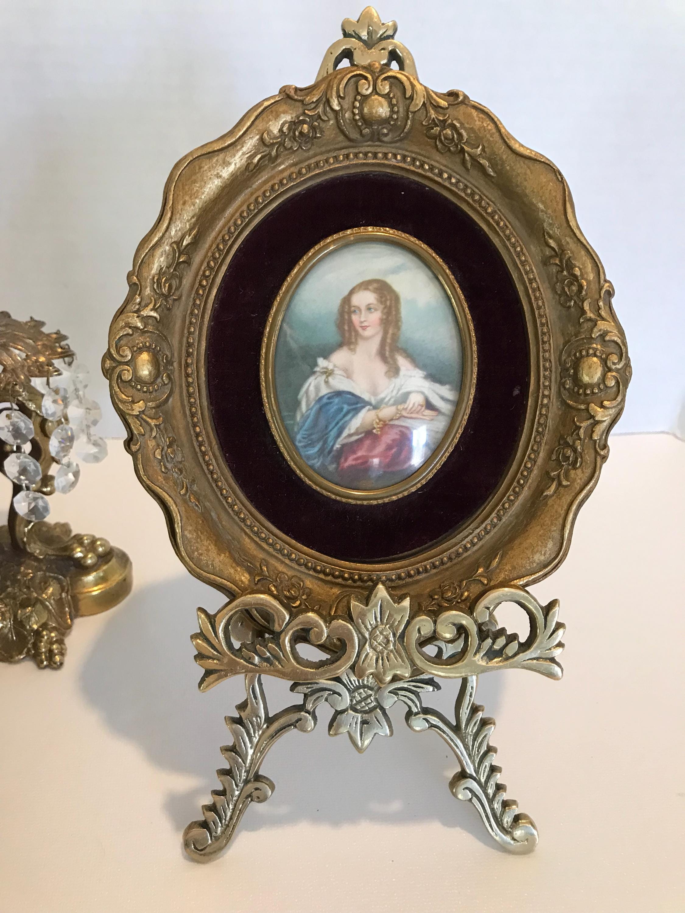 Vintage Victorian Style Wall Decor, 1950s Petite Portrait Art in Ornate