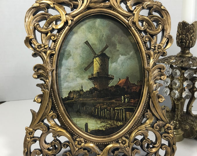 Elegant Gold Framed Art, Ornate Gold Toned Frame With Print of Vintage ...