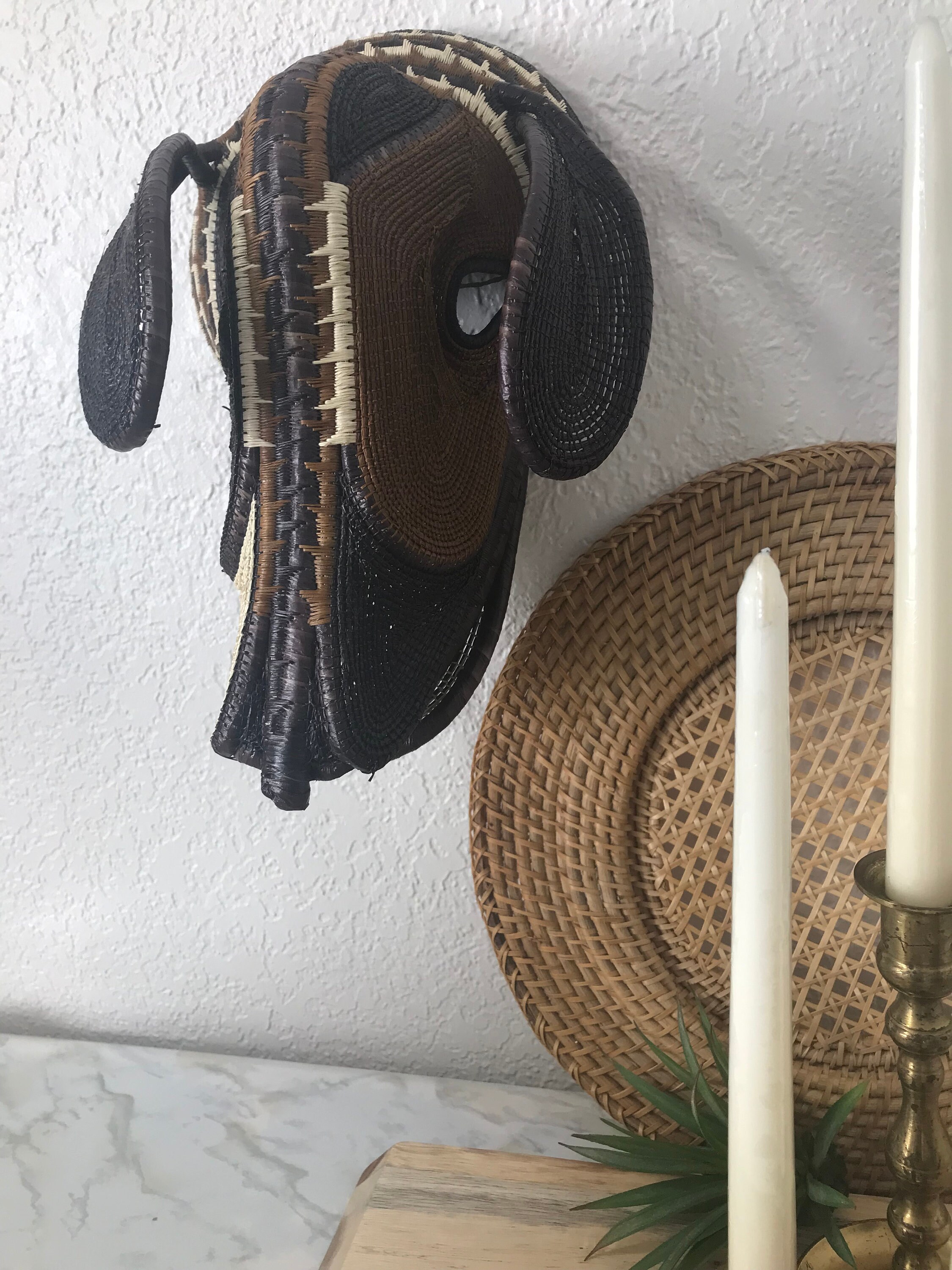 Vintage Hand Woven Animal Mask Wall Hanging Vintage Straw Etsy