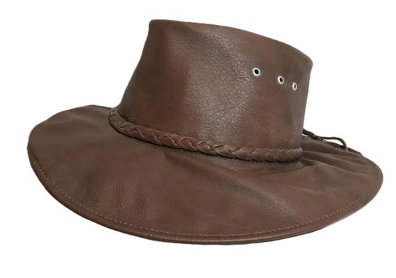 Vintage Brown Leather Safari Style Hat, Vintage Mexico Brown