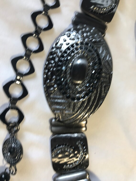Chicos Belt One Size Black and Silver Gunmetal Toned Metal  display picture 1