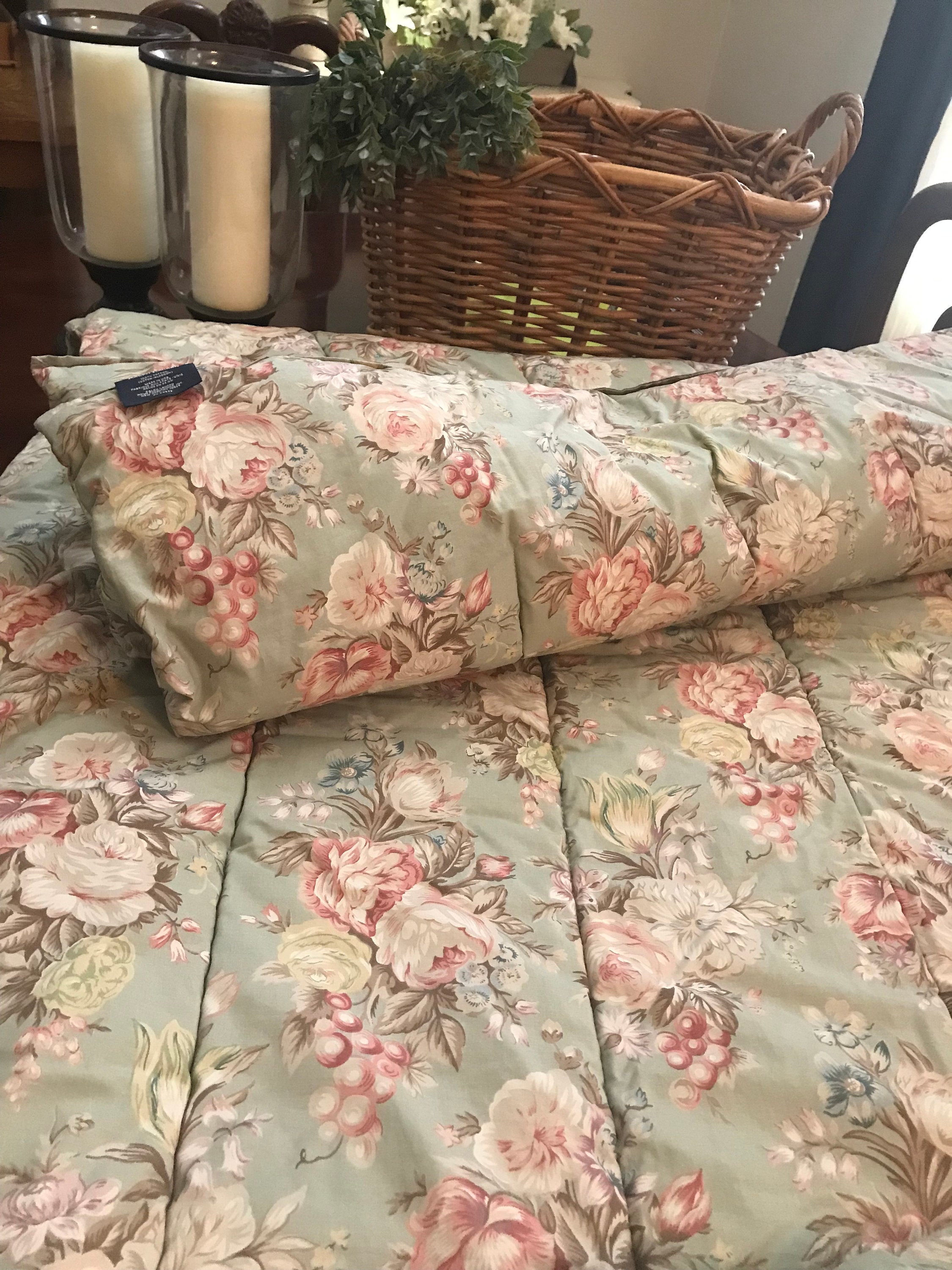 Vintage Ralph Lauren King comforter Vintage Ralph Lauren Charlotte sage green floral bedding Vintage Lauren Charlotte floral bedspread