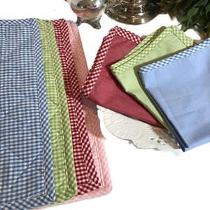 Pottery Barn Kids gingham placemats and napkins, Pottery Barn Kids red, blue, green and pink gingham placemats and gingham napkin set