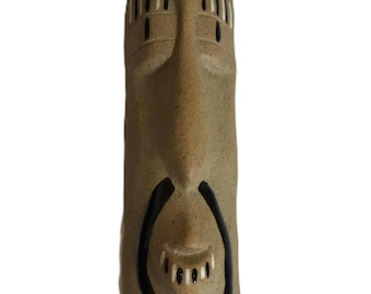 Vintage ceramic face sculpture wall hanging, 3-dimensional studio pottery face wall art, ceramic stoneware sculpture wall art, tiki wall art