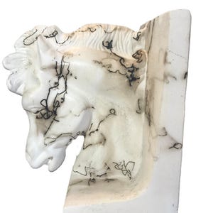 Vintage horse hair pottery horse bust bookend, signed, horse bookend studio pottery signed, Vtg horse sculpture, equestrian horse pottery